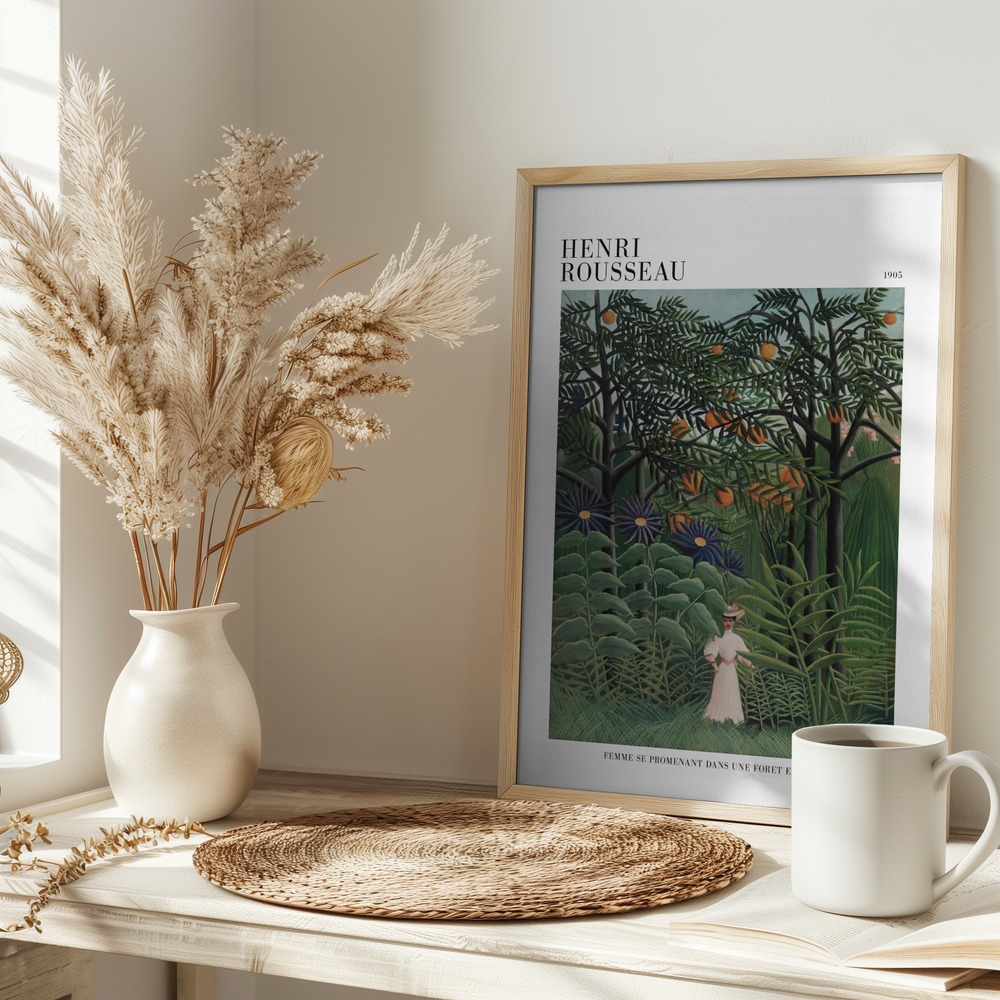 Plakat - Femme Se Promenant Dans Une Foret Exotique na stole