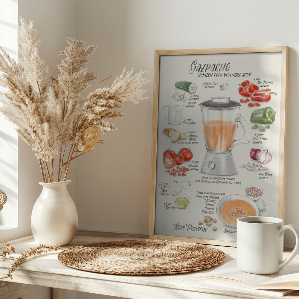 Plakat - Gazpacho illustrated recipe in English på bordet