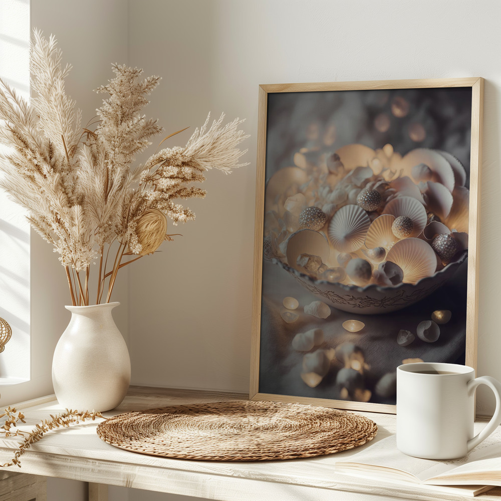 Poster - Glowing Sea Shells on table