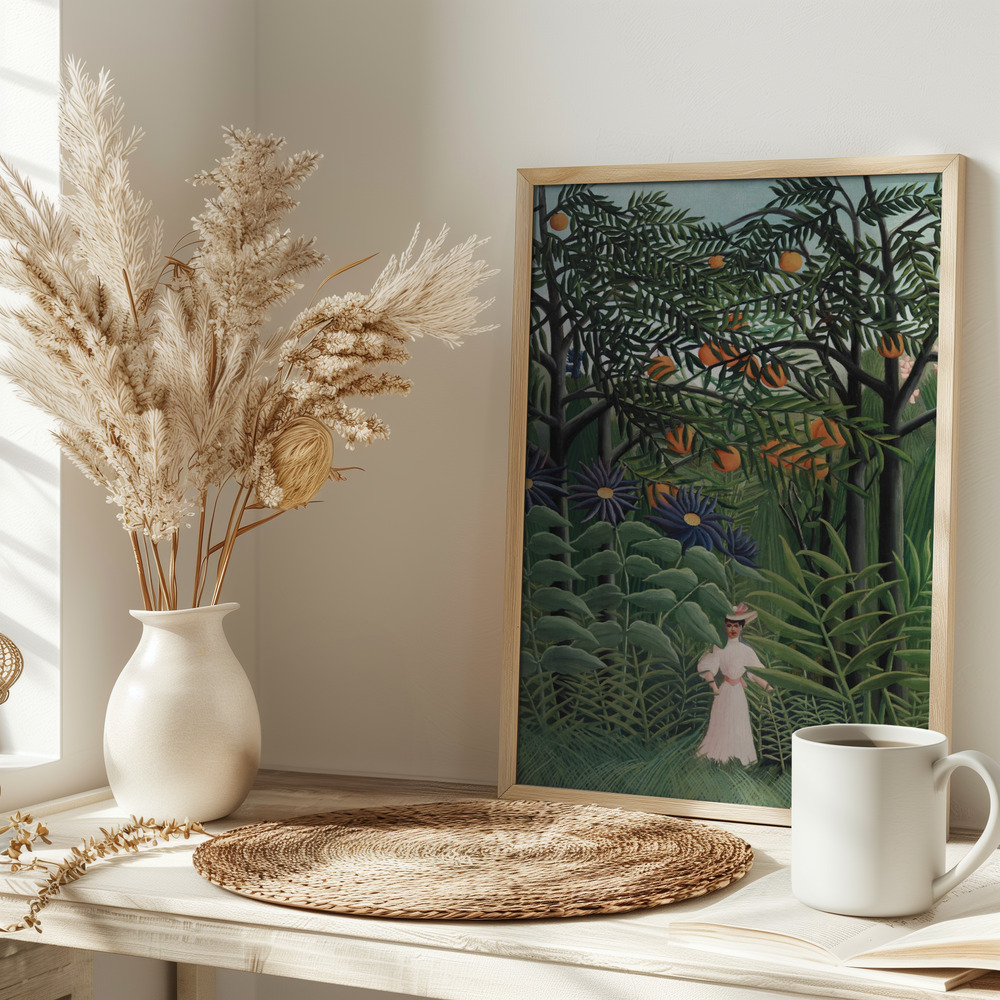 Plakat - Femme Se Promenant Dans Une Foret Exotique na stole