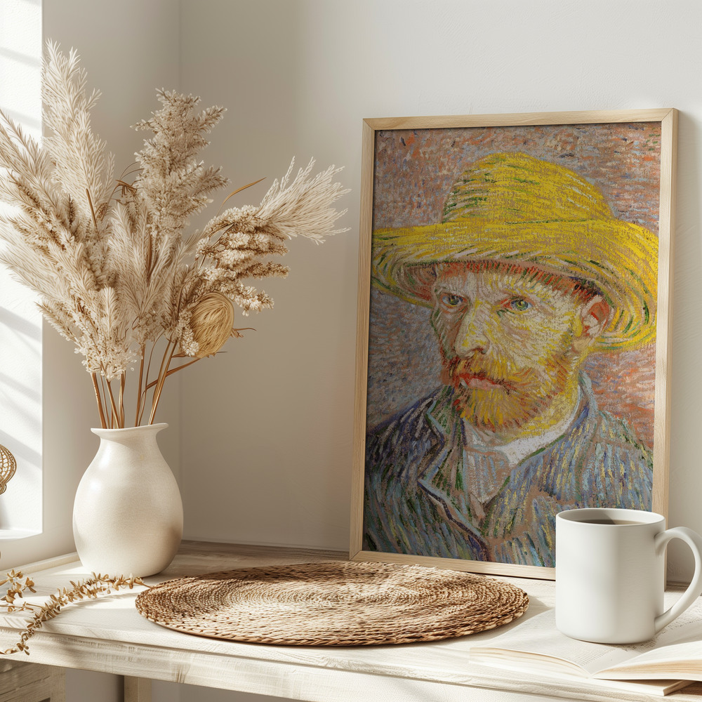Juliste - Self Portrait With Straw Hat pöydällä