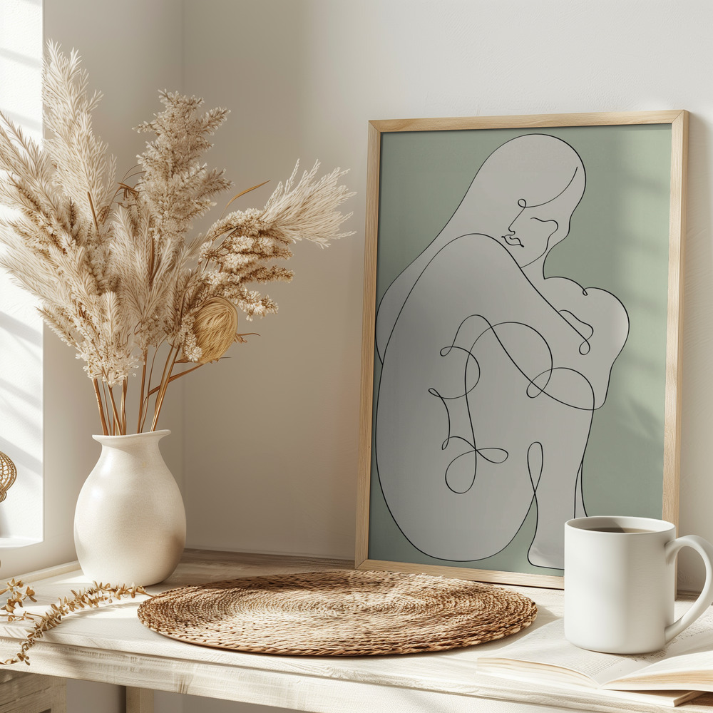 Poster Sitting Woman Green - Affisch på bordet