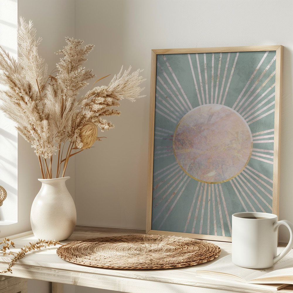 Poster - Sage Green Boho Sun Rays on table