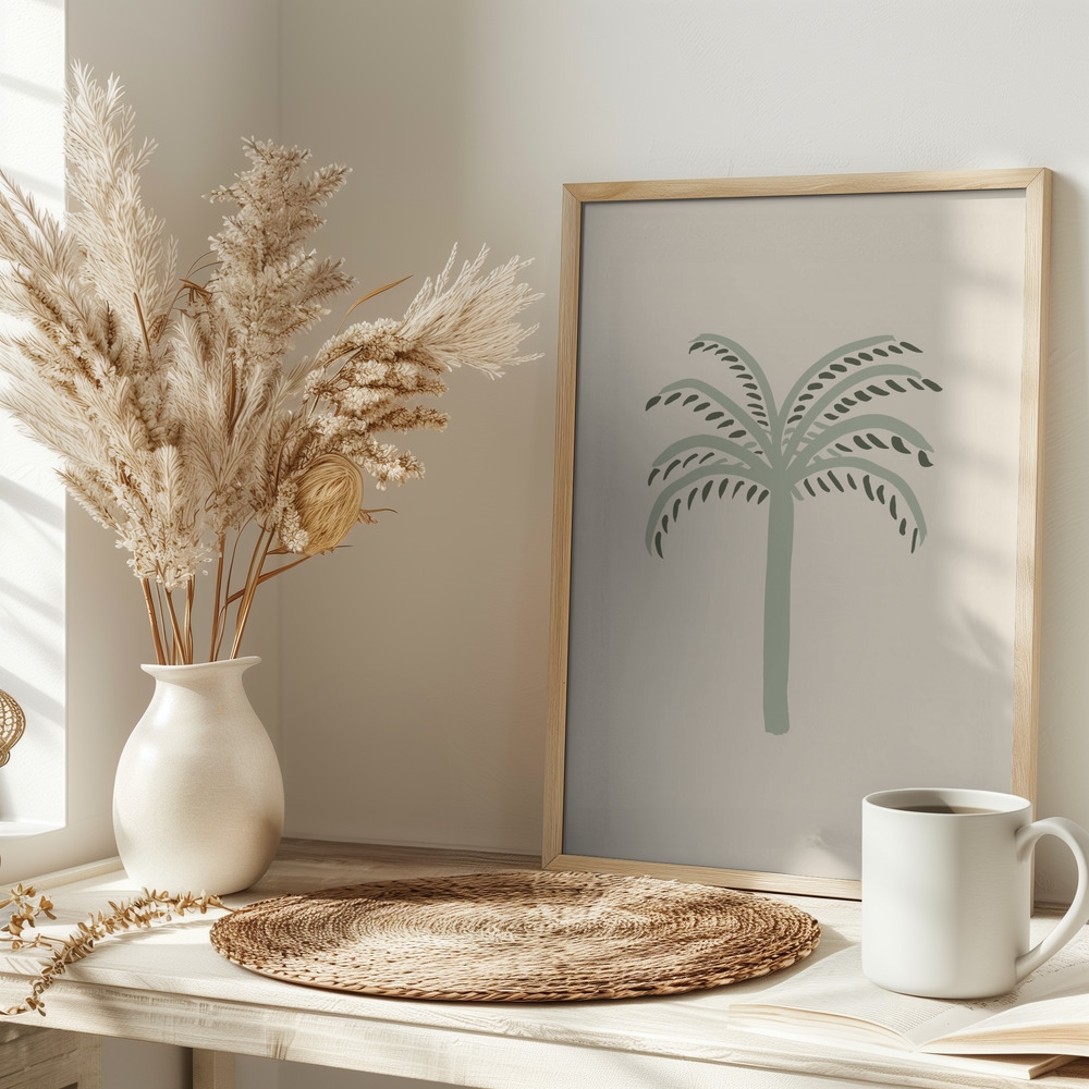 Poster - Palm Beige and Green op tafel