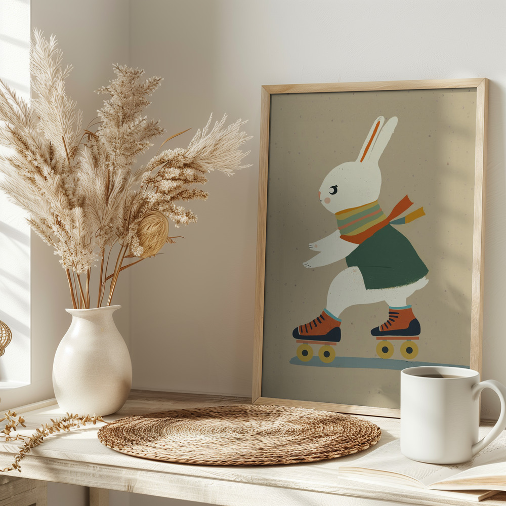 Poster - Inline Skating Bunny auf dem Tisch