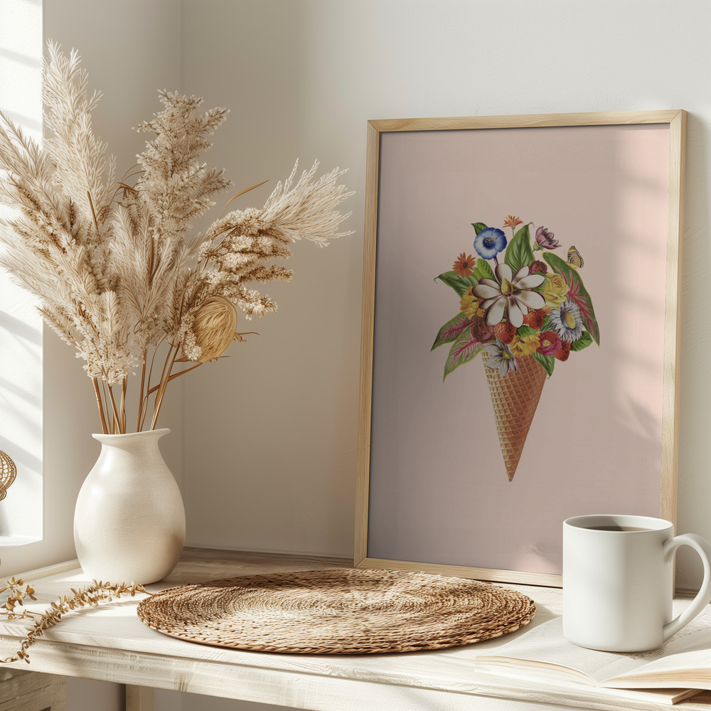 Poster Botanical pink ice cream - Affisch på bordet