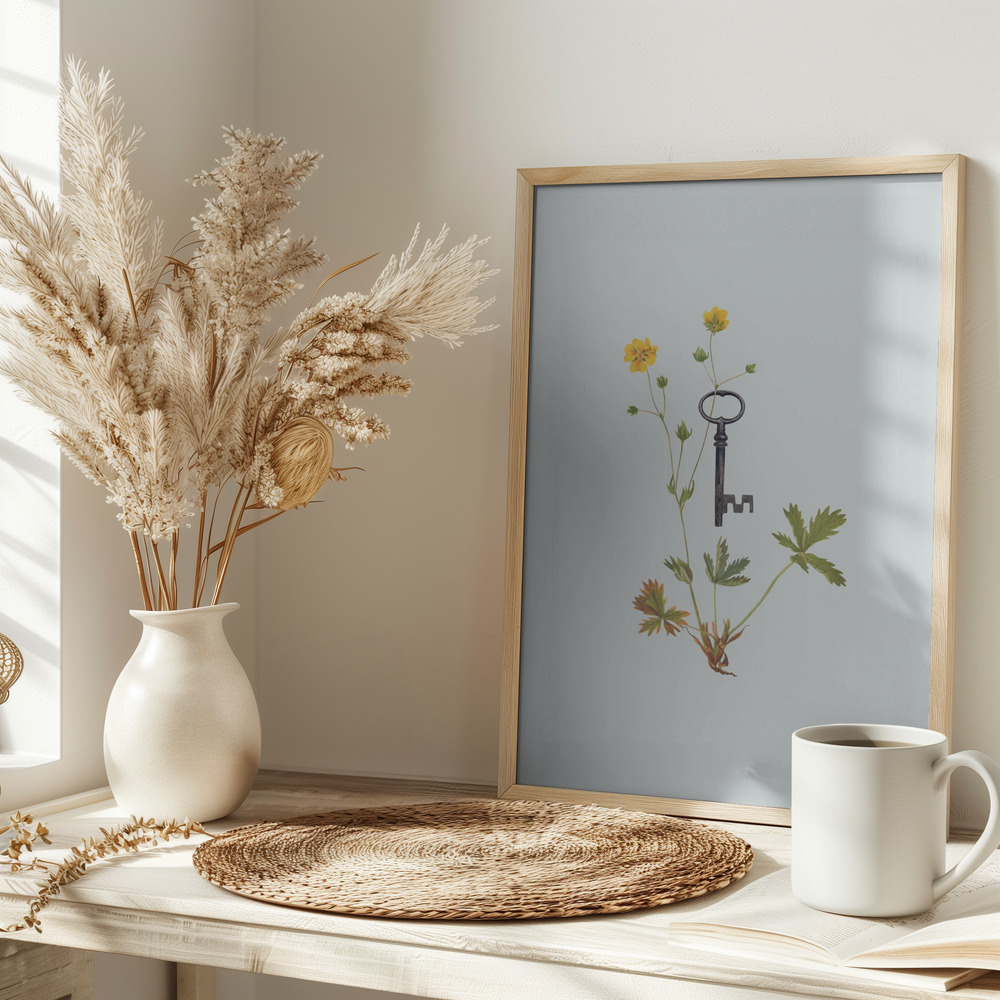 Poster - Botanical vintage key op tafel