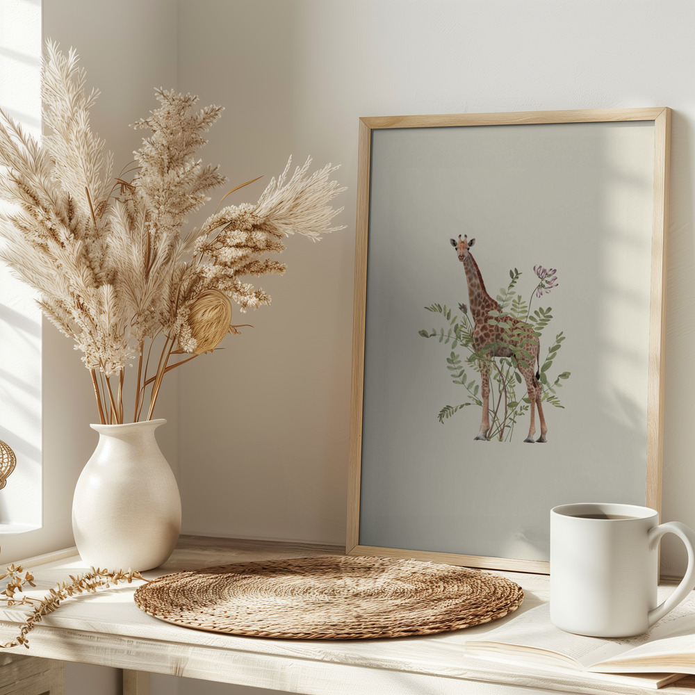 Poster Floral giraffe - Affisch på bordet