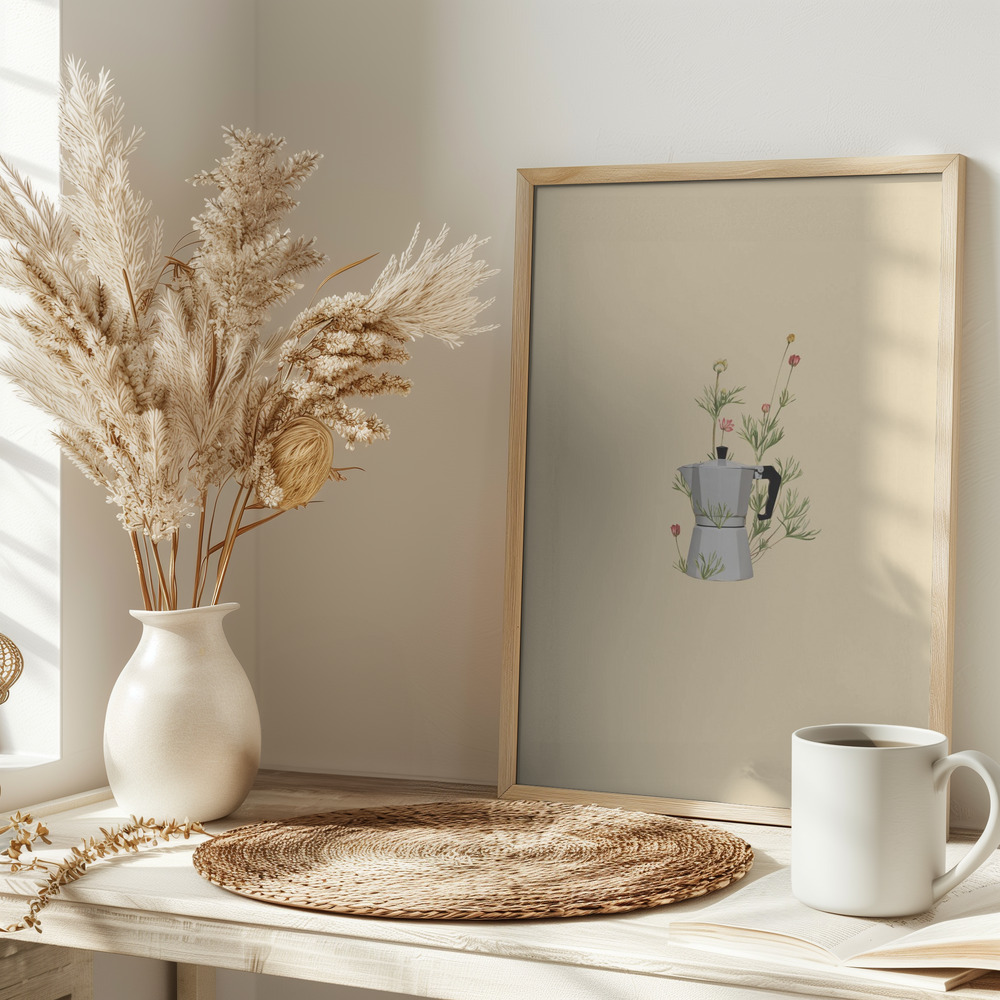Poster - Floral moka express op tafel