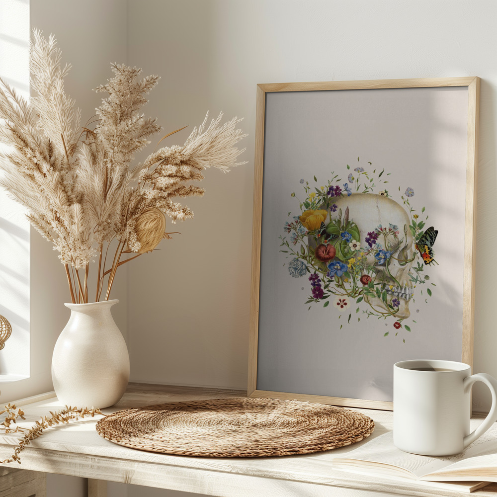 Poster - Floral skull on table