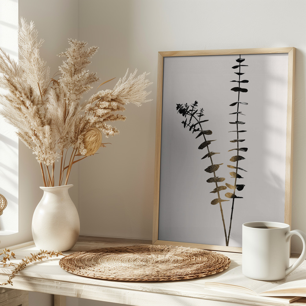 Plakat - Eucalyptus Dark Gold på bordet
