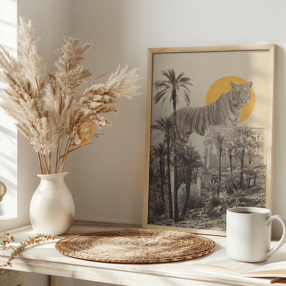 Poster - Giant Tiger In Ruins on table