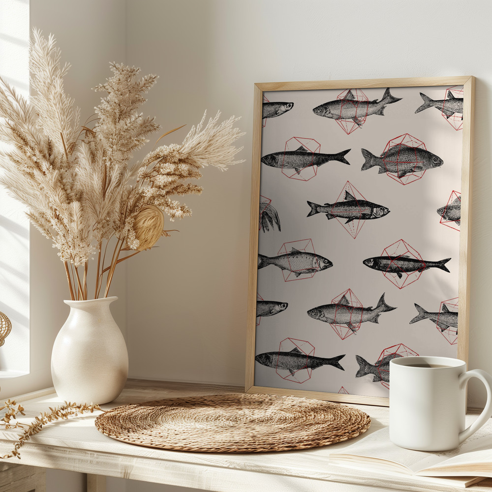 Poster Fishes In Geometrics Nº4 - Affisch på bordet