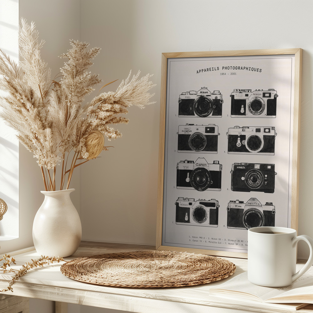 Affiche - Appareils Photographiques sur la table
