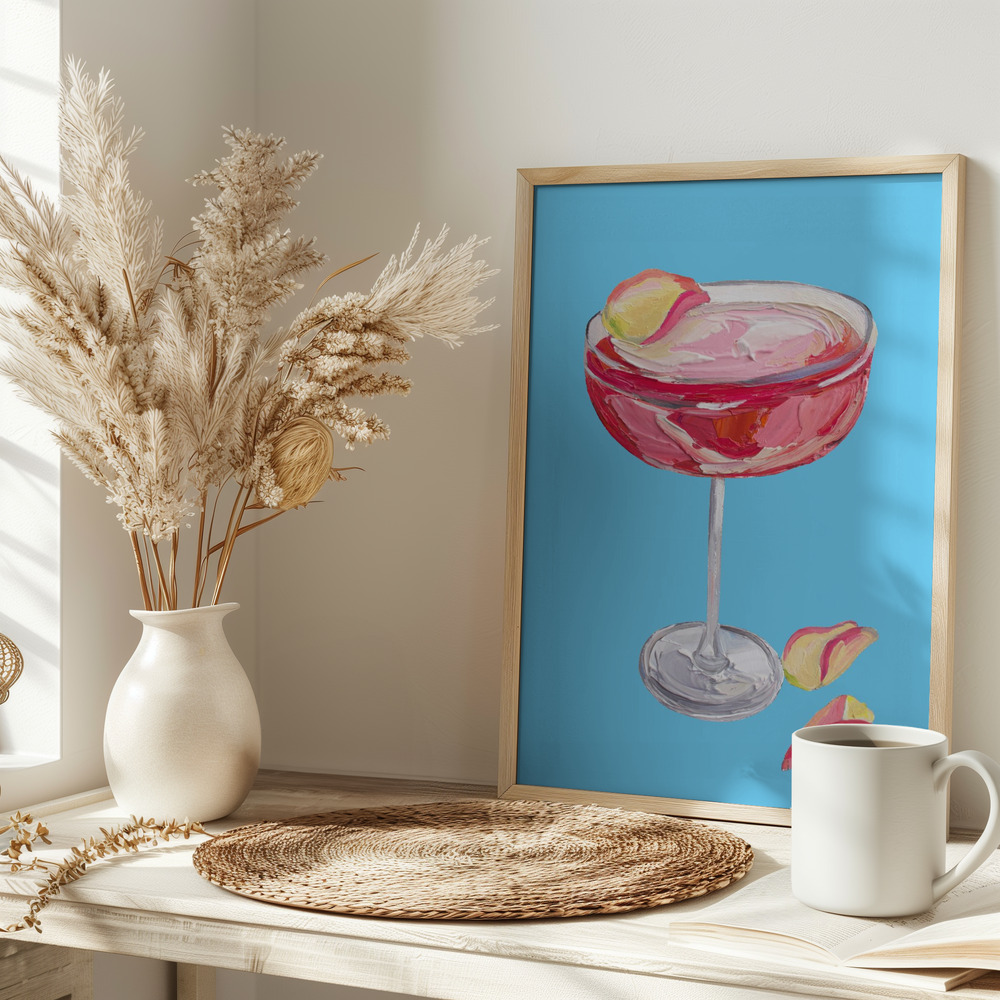 Poster - Sparkling Rose Gin Cocktail op tafel