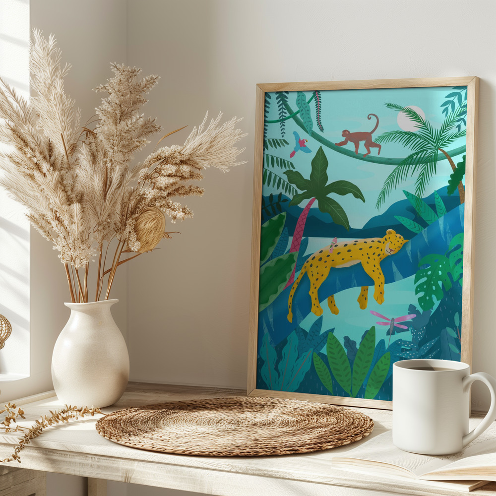 Poster - Jungle Leopard auf dem Tisch