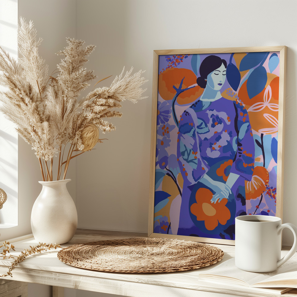 Affiche - Woman In Flower Garden sur la table