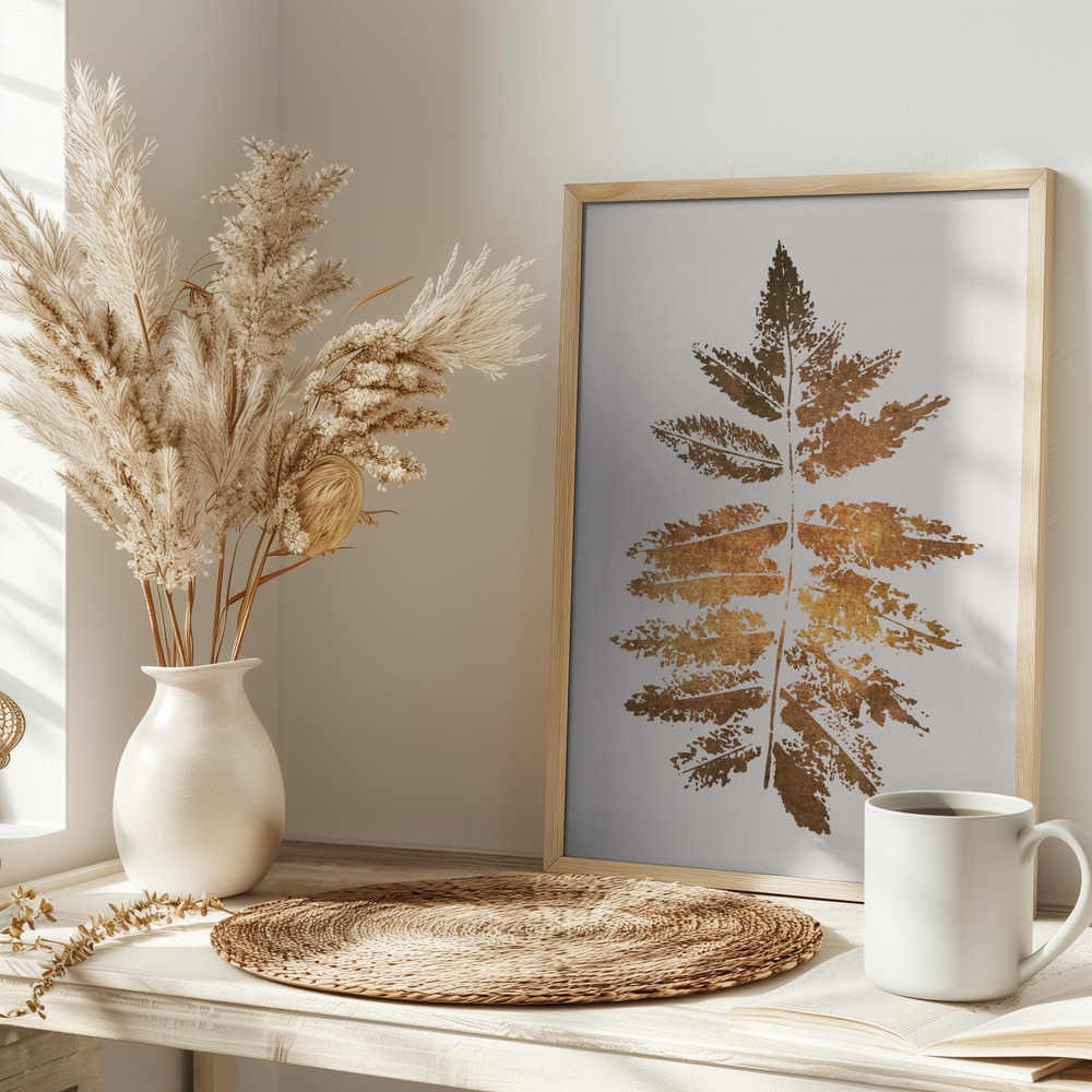 Poster - Oak Leaf Print   Gold on table