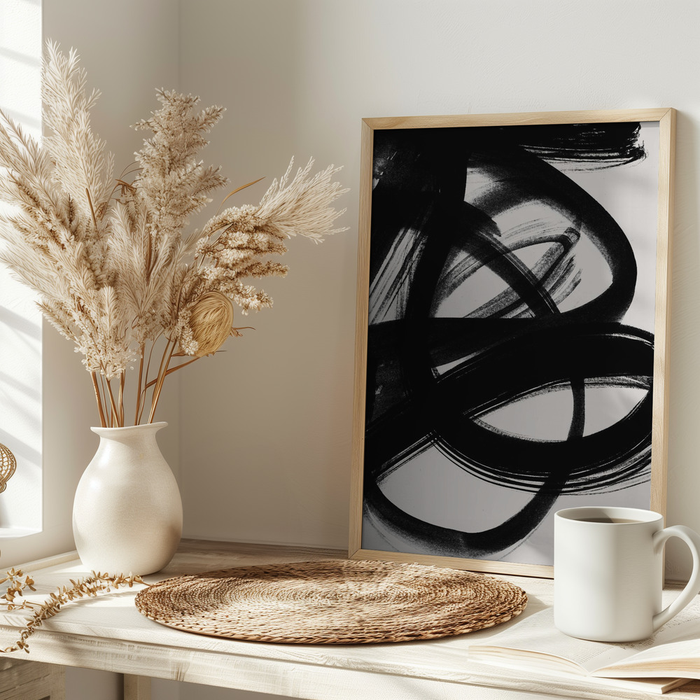 Poster - Abstract Brush Strokes 5 A1 on table
