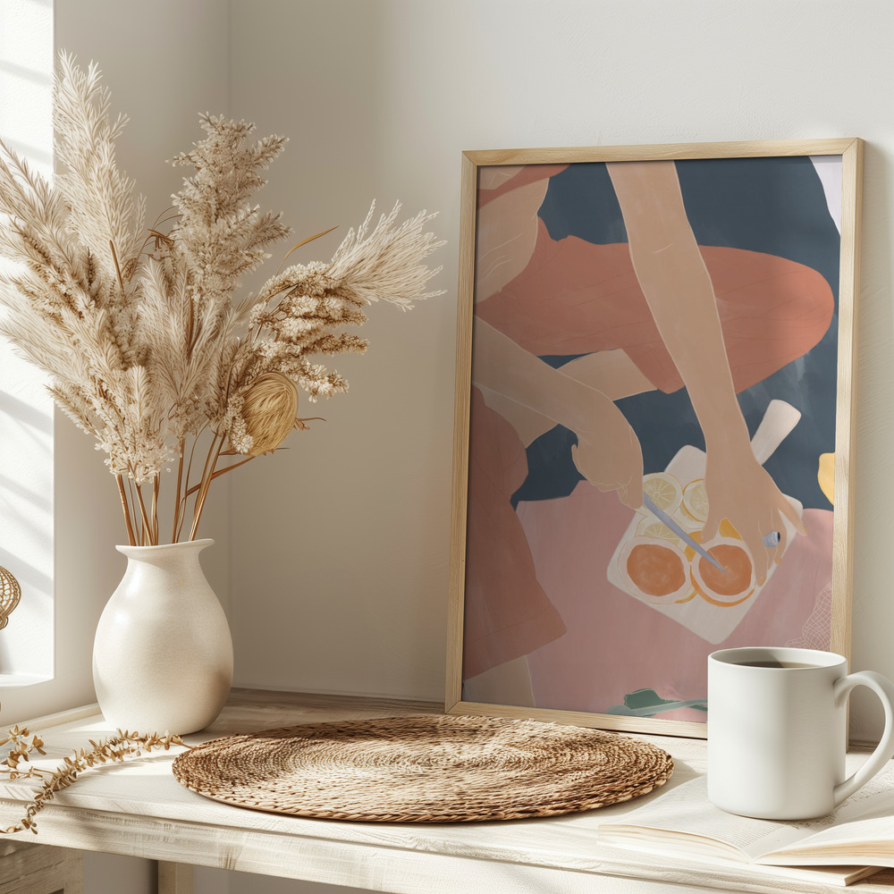 Poster - Cutting Grapefruits on table