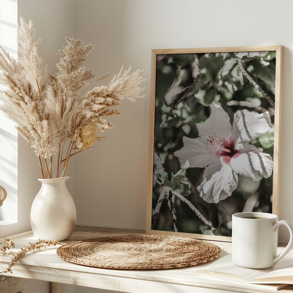 Poster - Pale Pink Hibiscus on table