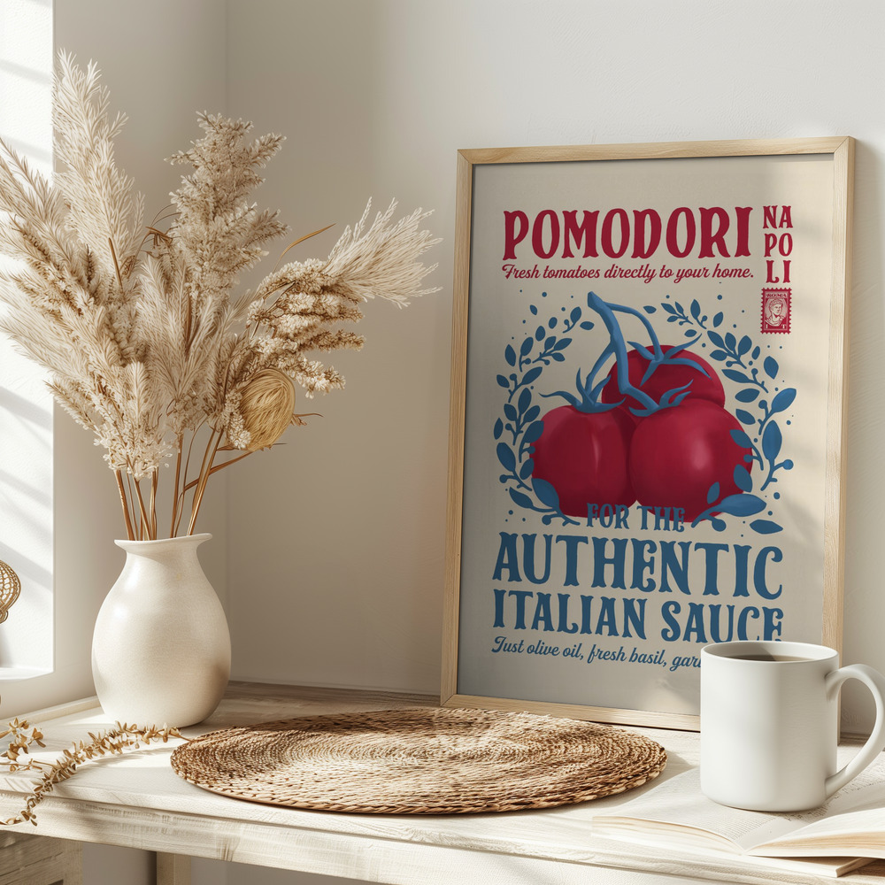 Poster - Pomodori Kitchen print op tafel