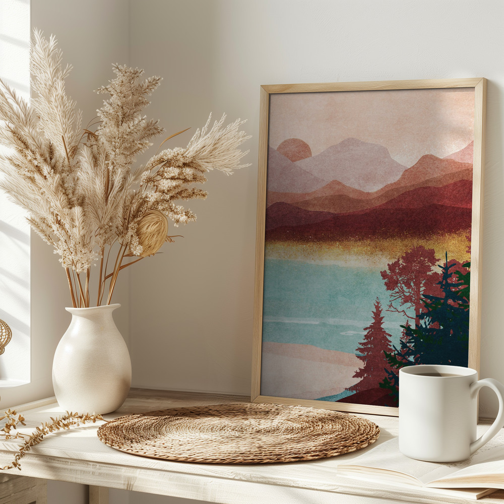 Póster - Misty Mountain Dawn en la mesa