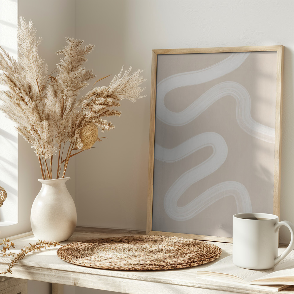 Juliste - Beige One Line Drawing pöydällä