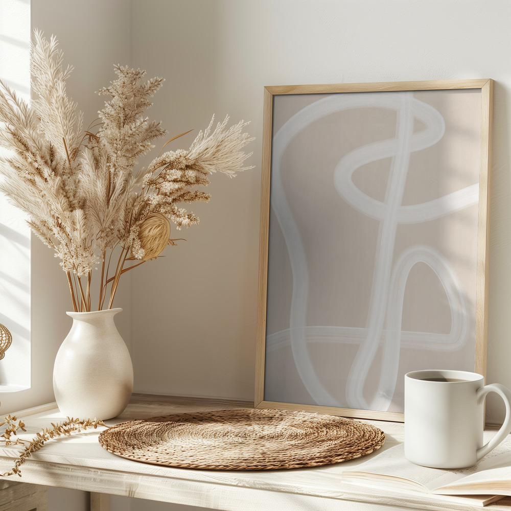 Poster - White Brush Stroke Poster - No.2 on table