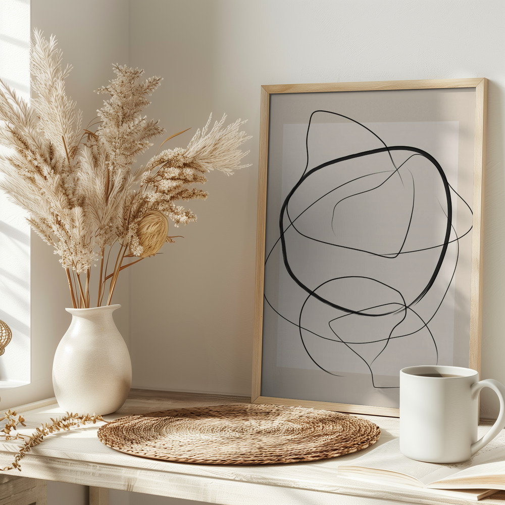 Juliste - Soft Abstract Lines Art pöydällä