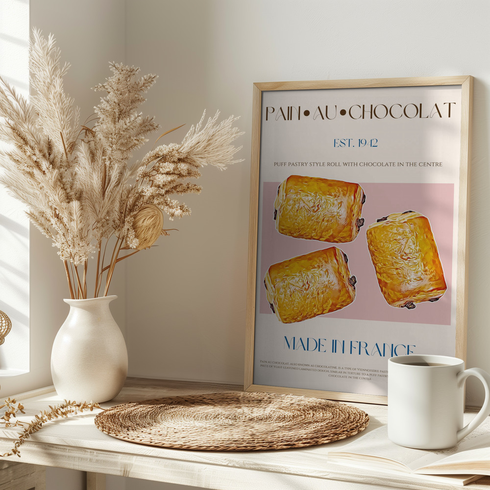 Affiche - Pain Au Chocolat Print sur la table