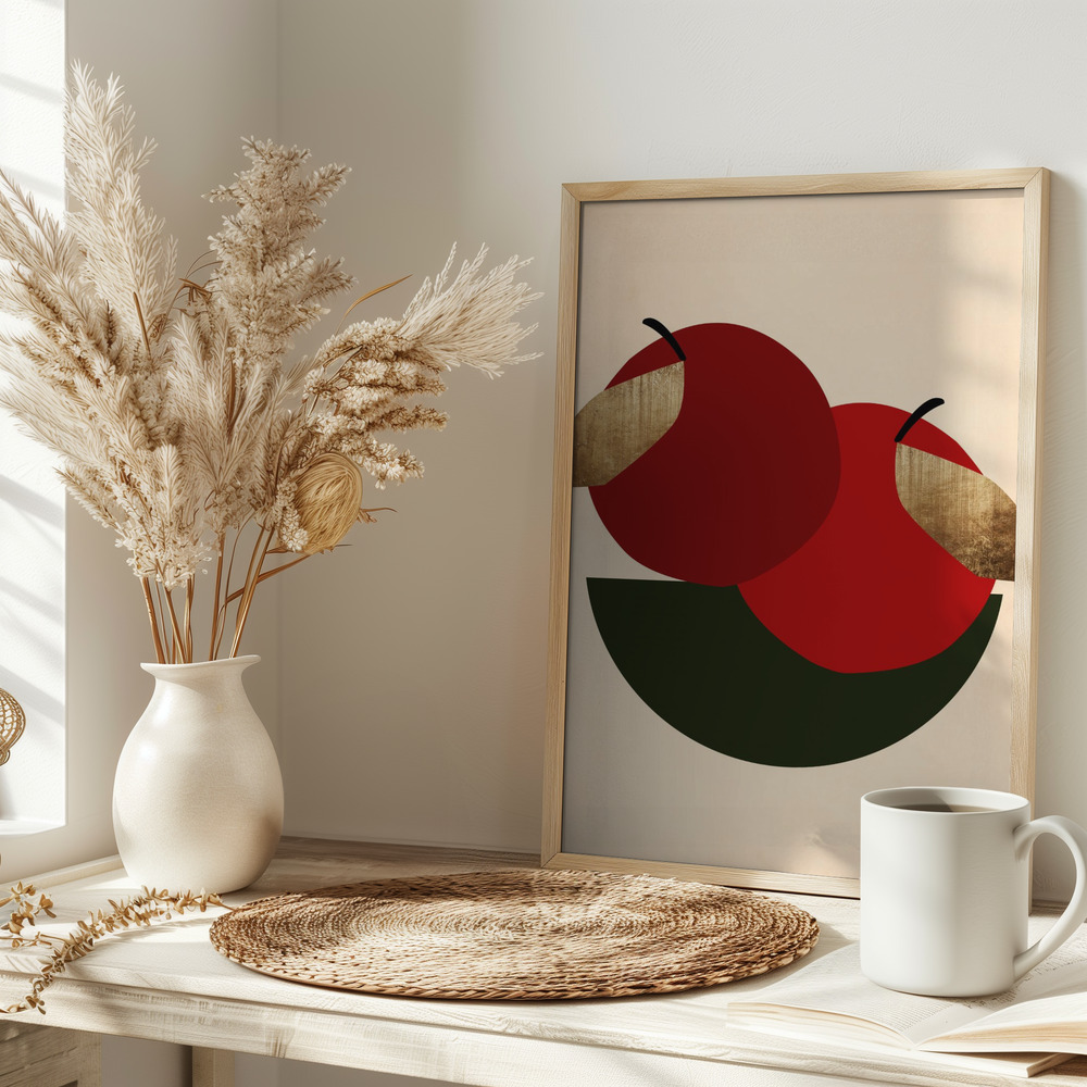 Poster Two Red Apples - Affisch på bordet