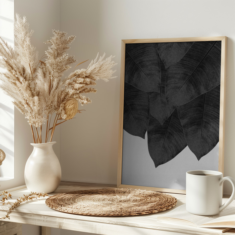 Poster - Banana Leaf Black & White III on table