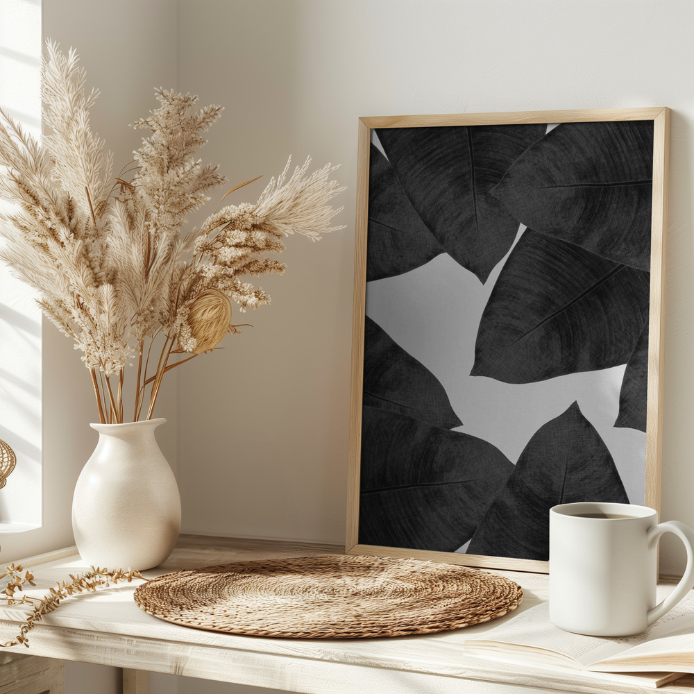Poster - Banana Leaf Black & White II on table
