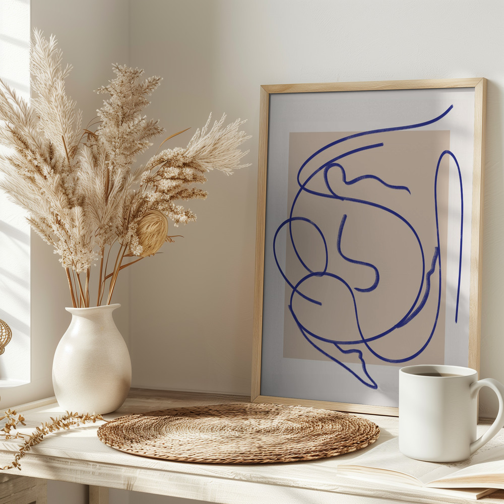 Juliste - Abstract Blue Line Art 3 pöydällä