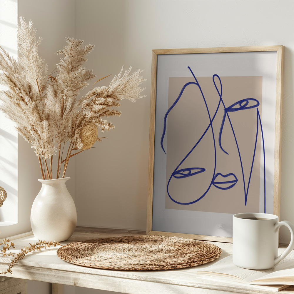 Poster - Abstract Blue Line Art on table