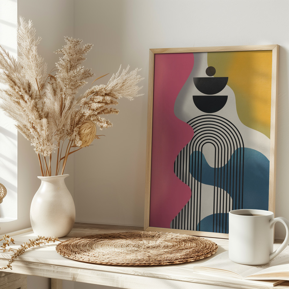 Juliste - Mid Century Geometric Tricolor pöydällä