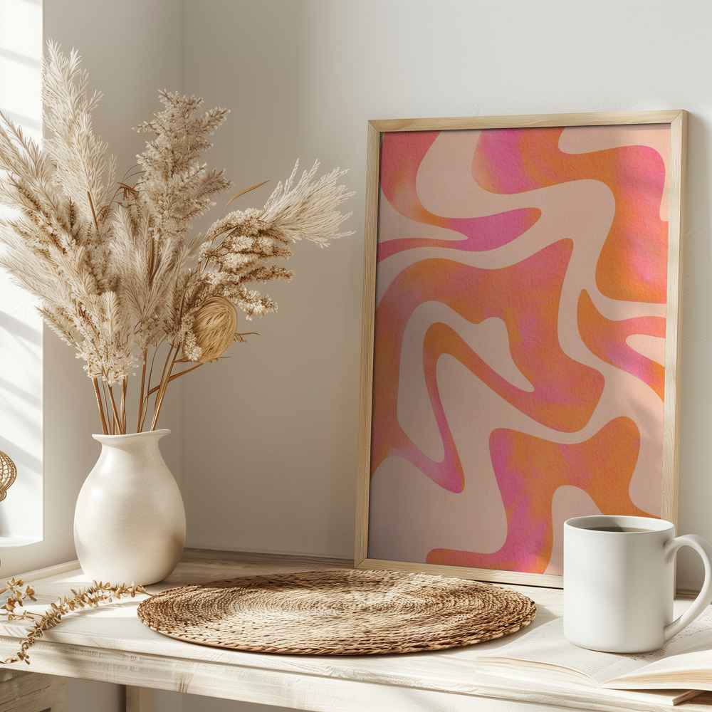 Poster Abstract Wave - Peach Fuzz - Affisch på bordet