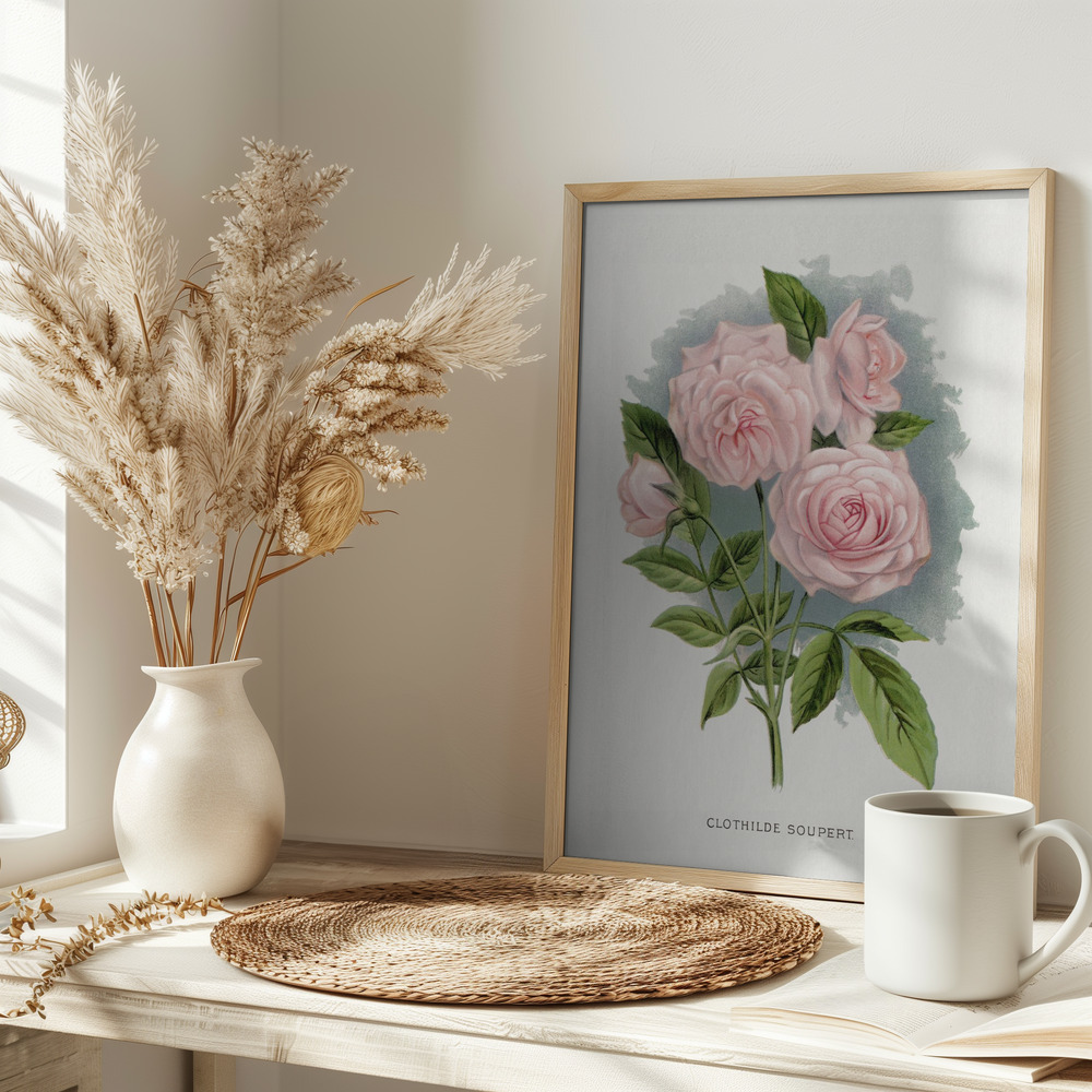 Juliste - Pink Rose, Clothilde Soupert Lithograph pöydällä