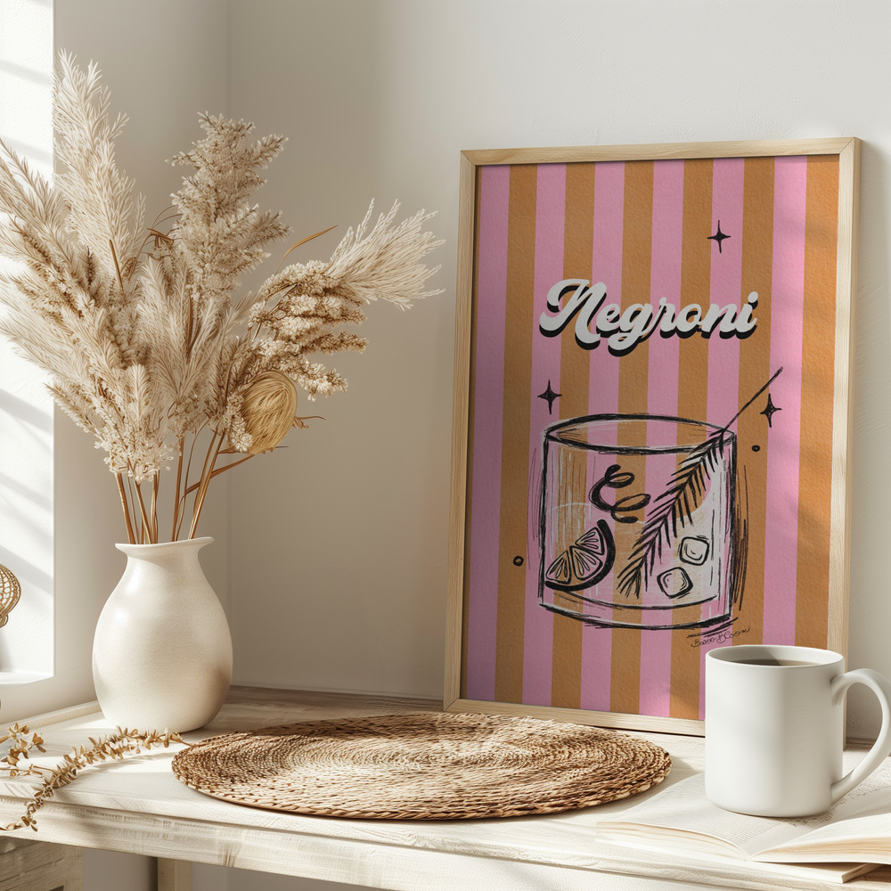 Poster - Negroni Drink on Stripes on table