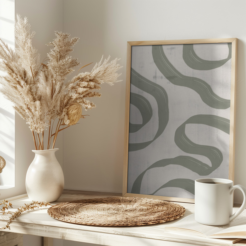 Poster - Green Sage Waves No. 1 on table