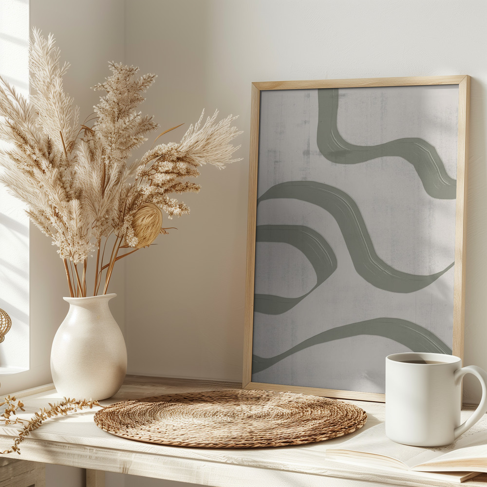 Poster - Green Waves No.2 on table