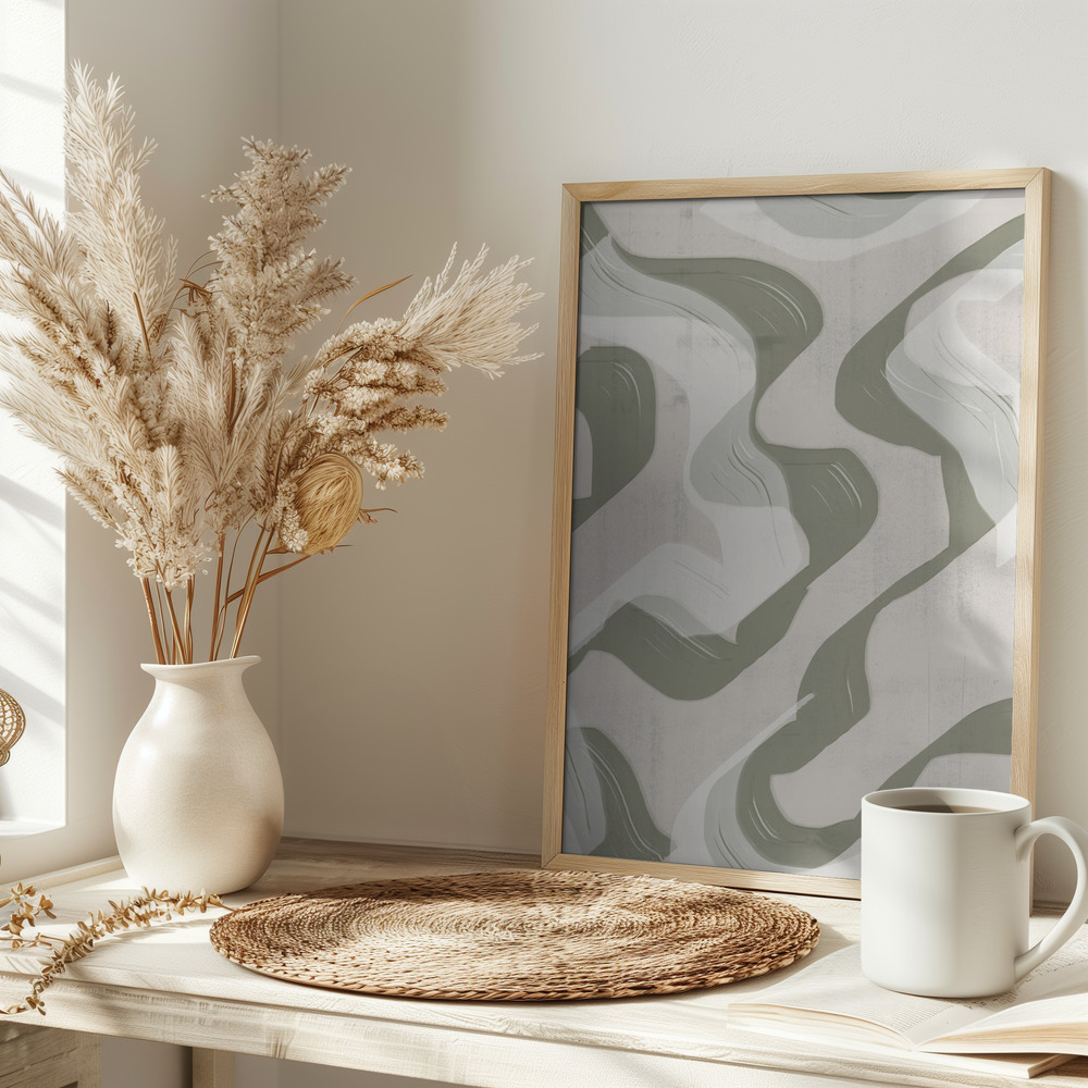 Poster - Green Waves No.3 on table