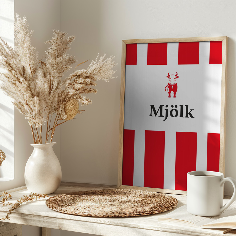 Poster - Mjölk Röd on table