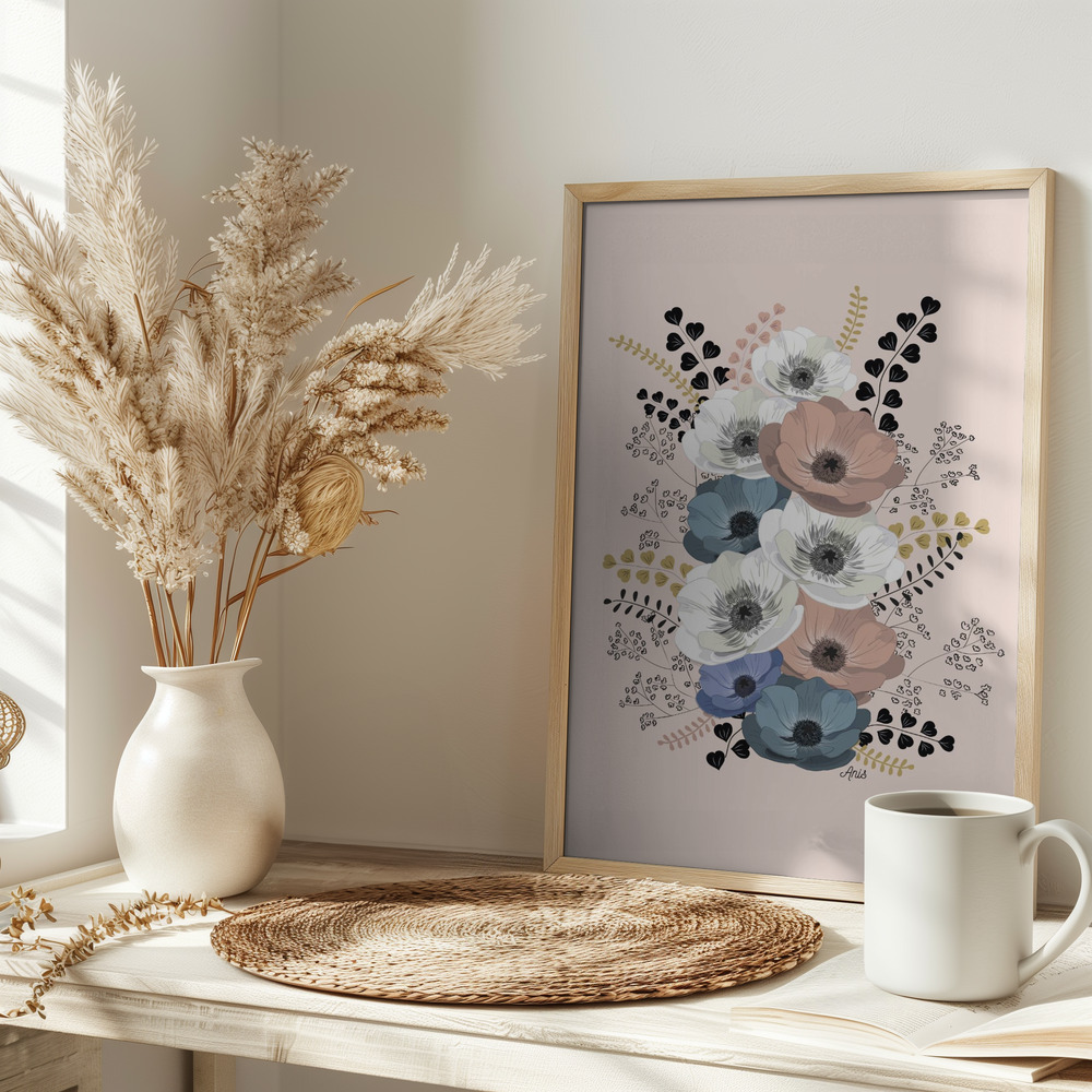 Poster - Anemones Floral Bouquet on table