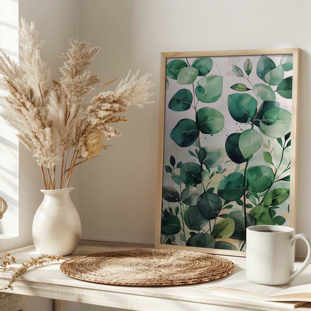 Juliste - Nature Flowers and Leaves Watercolor Art (5) pöydällä