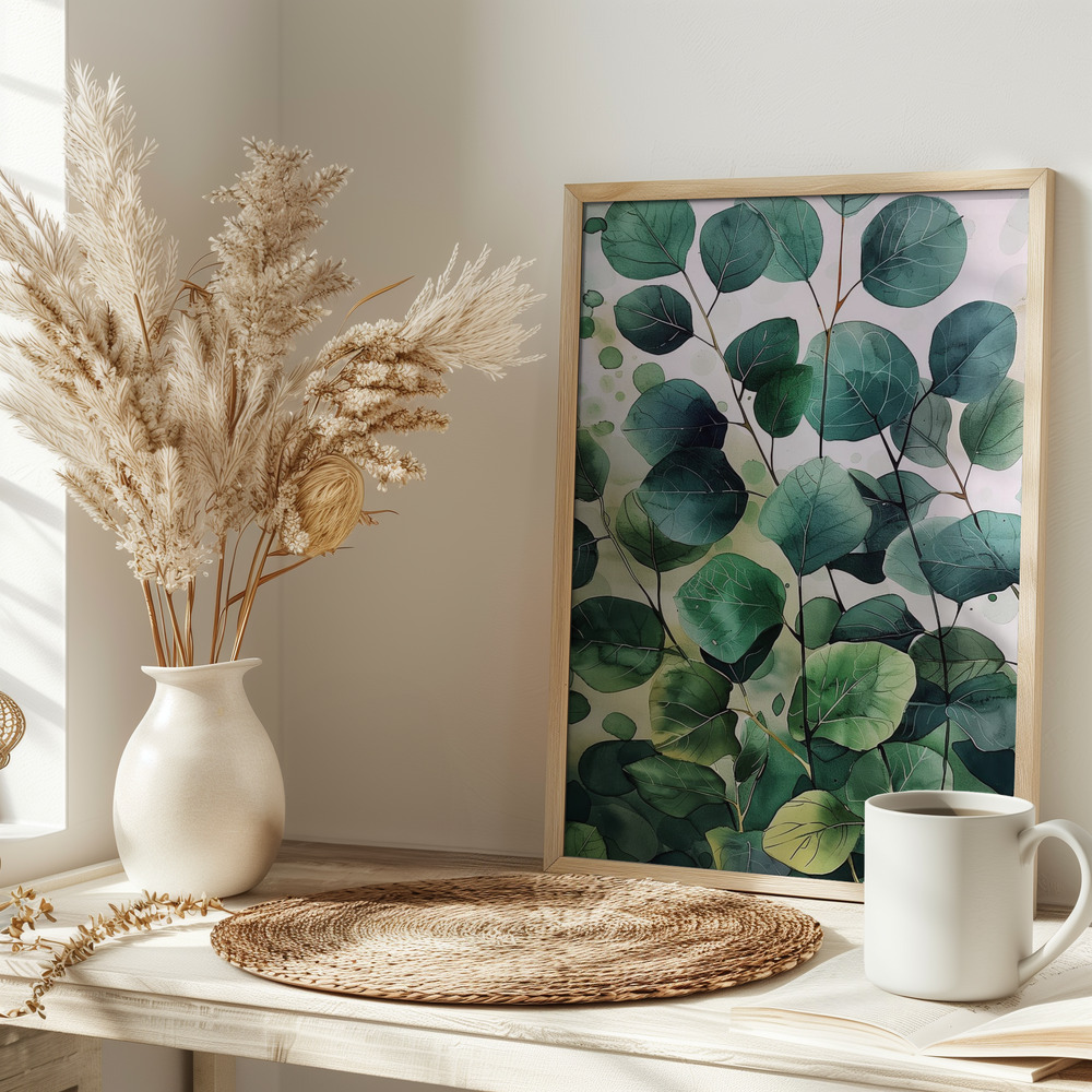 Poster - Nature Flowers and Leaves Watercolor Art (9) on table