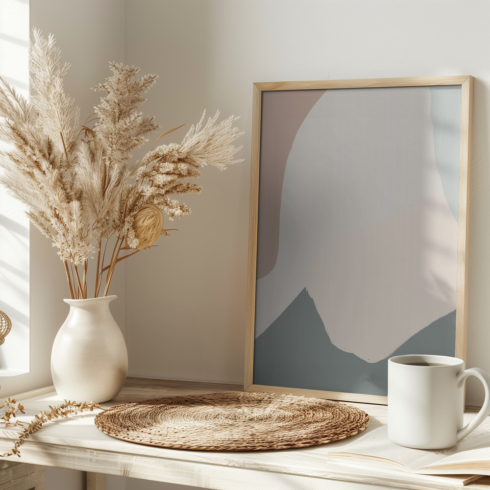 Juliste - Soothing Beige Abstract pöydällä