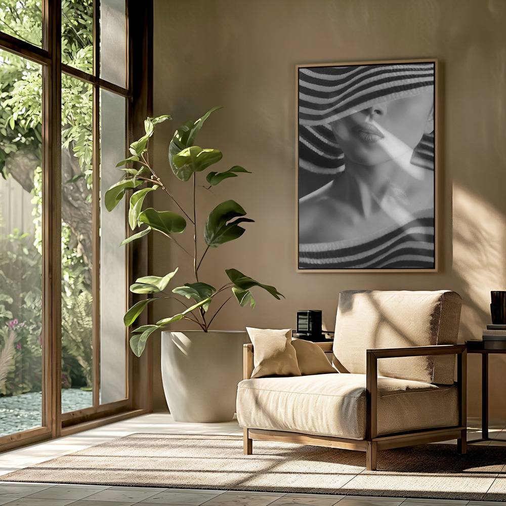 Canvas schilderi - Black & white stripes in de woonkamer