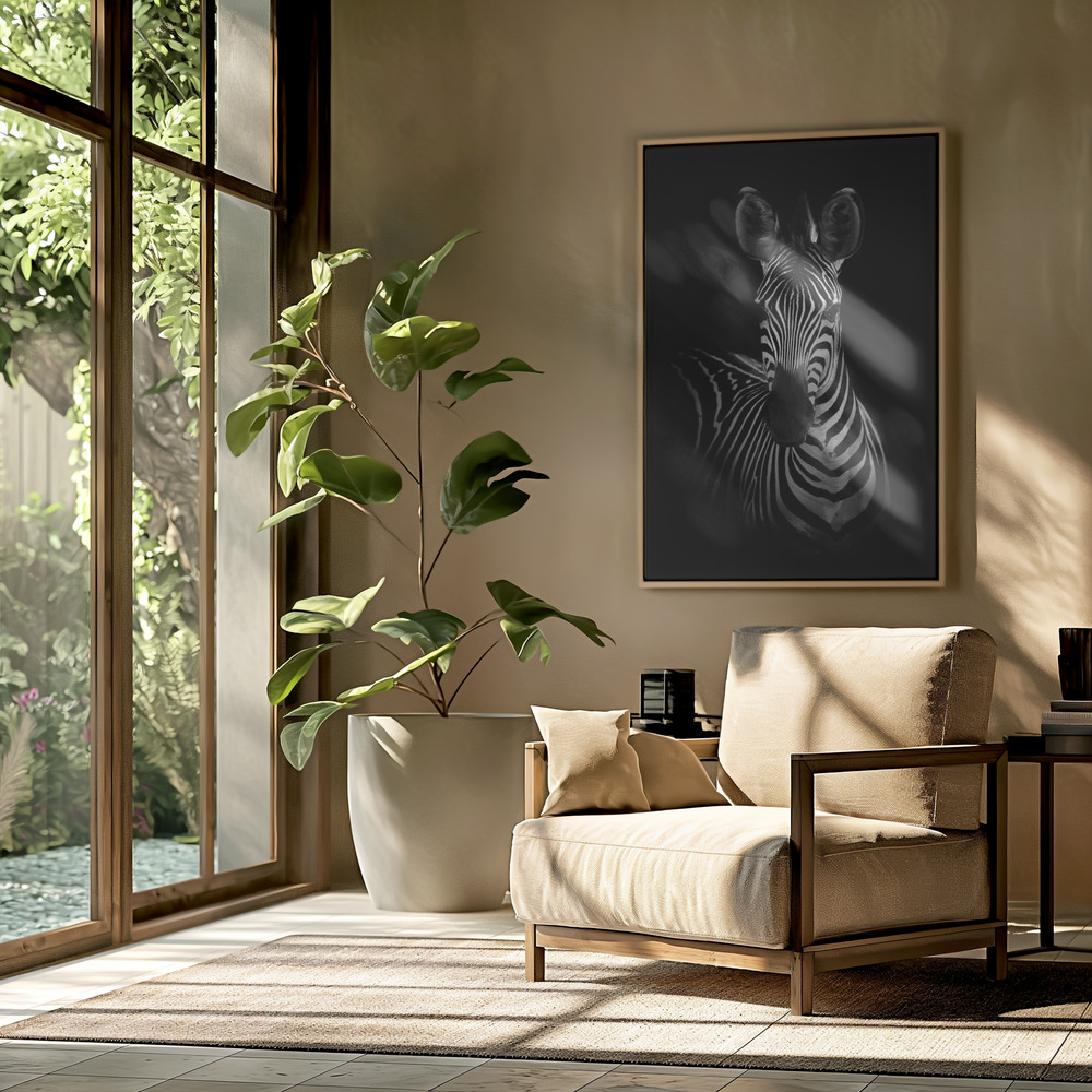 Canvas schilderi - The Zebra in de woonkamer